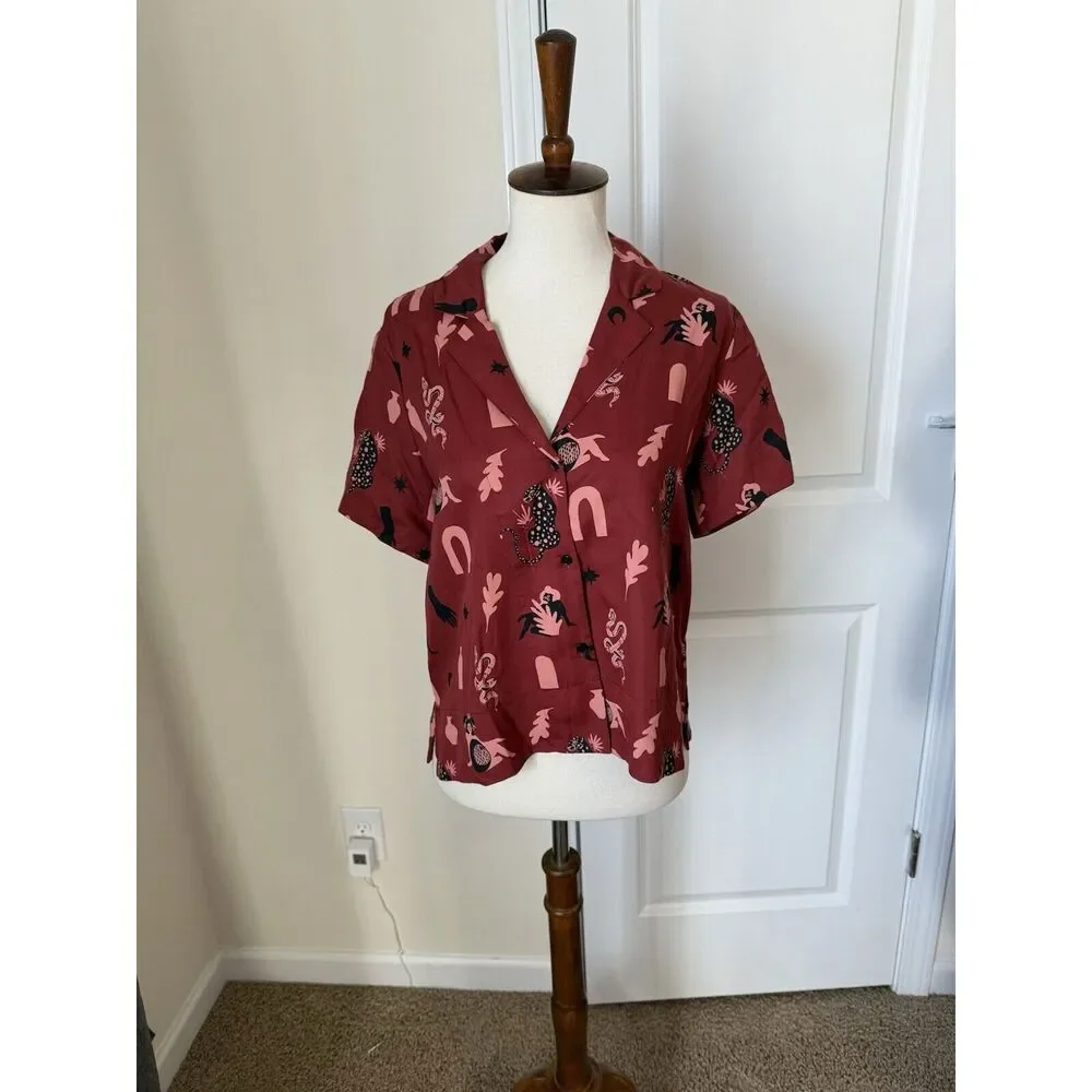 Mata Traders Modern Objects Cranberry Camp Tencel Shirt Size XS - Picture 5 of 8